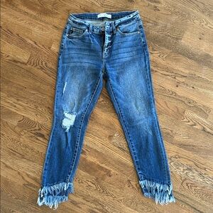 KanCan Frayed Hem Distressed Jeans - Blue